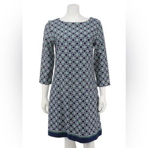 Talbots ponte knit sheath dress, blue/green (10)